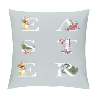 Personality  Easter Lettering With Flowers On White Letters On Grey Background Pillow Covers
