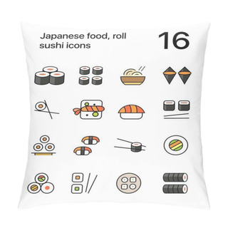Personality  Colored Japanese Food, Sushi Icons For Web And Mobile Design Pack Pillow Covers