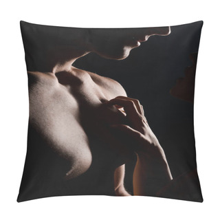 Personality  Cropped View Of Passionate Couple Hugging, Isolated On Black With Backlight Pillow Covers