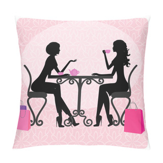 Personality  Silhouette Of Two Beautiful Girls Talking In A Cafe Pillow Covers