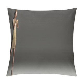 Personality  Trendy Woman In Golden Dress And Paint Posing On Grey Background, Banner  Pillow Covers
