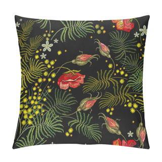 Personality  Embroidery Roses And Mimosa Flowers Seamless Pattern Pillow Covers