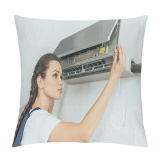 Personality  Beautiful Female Worker Repairing Air Conditioner Pillow Covers