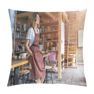 Personality  Portrait Of Woman Pottery Artist In Art Studio Pillow Covers