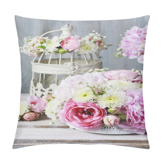 Personality  Floral Arrangement With Pink Peonies, Tiny Roses Pillow Covers