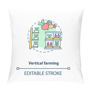 Personality  Vertical Farming Concept Icon. Practice Of Growing Crops In Vertically Stacked Layers. Urban Farming Idea Thin Line Illustration. Vector Isolated Outline RGB Color Drawing. Editable Stroke Pillow Covers