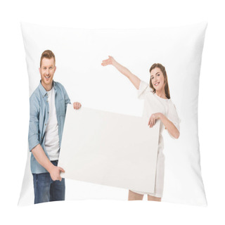 Personality  Couple Holding Blank Banner Pillow Covers