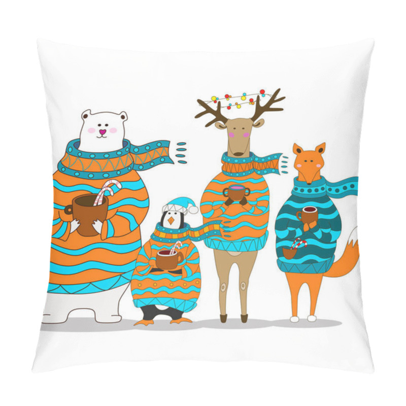 Personality  Cute fox christmas holiday greeting card vector pillow covers