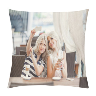 Personality  Two Girls Drink Coffee And Use The Phone Pillow Covers