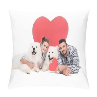 Personality  Couple Lying With Dogs On White, Valentines Day Concept Pillow Covers