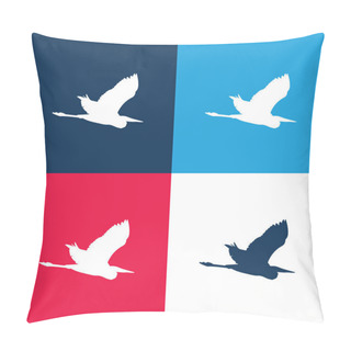 Personality  Bird Heron Flying Shape Blue And Red Four Color Minimal Icon Set Pillow Covers