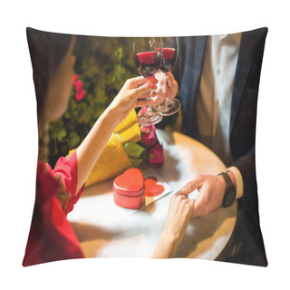Personality  Partial View Of Man Clinking Glasses Of Red Wine With Girlfriend While Making Marriage Proposal Pillow Covers