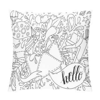 Personality  Vector Abstract Coloring Postcard With Travel Objects Pillow Covers