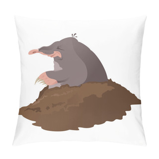 Personality  Vector Image Of Smiling Cartoon Grey Mole Pillow Covers