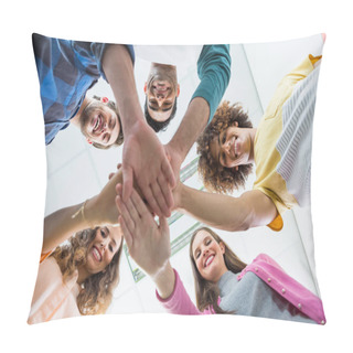Personality  Team Of Smiling Executives Forming Hand Stack Pillow Covers
