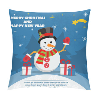 Personality  Snowman With Gift Boxes On Christmas Eve. Pillow Covers