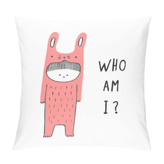 Personality  Who Am I, Boy In A Rabbit Costume, Hand Drawn Vector Illustratio Pillow Covers