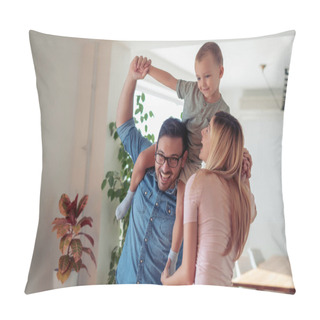 Personality  Happy Family Mother, Father And Child Spending Good Time At Home Pillow Covers