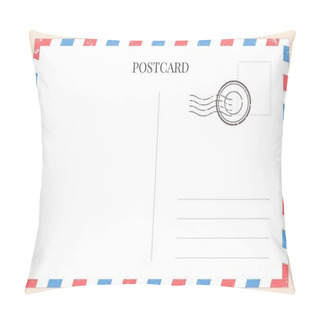 Personality  Postcard Template. Paper Blank Postal Card Backside With Stamp And Striped Frame. Empty Vintage Mail White Letter For Message Vector Mockup Pillow Covers