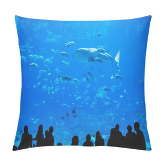 Personality  Whale Sharks Swimming In Aquarium With People Observing Pillow Covers