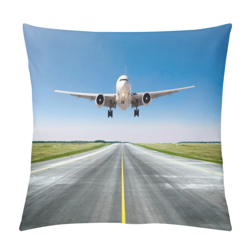 Personality  Airplane aircraft flying departure after flight, landing on a runway in the good weather clear sky day pillow covers