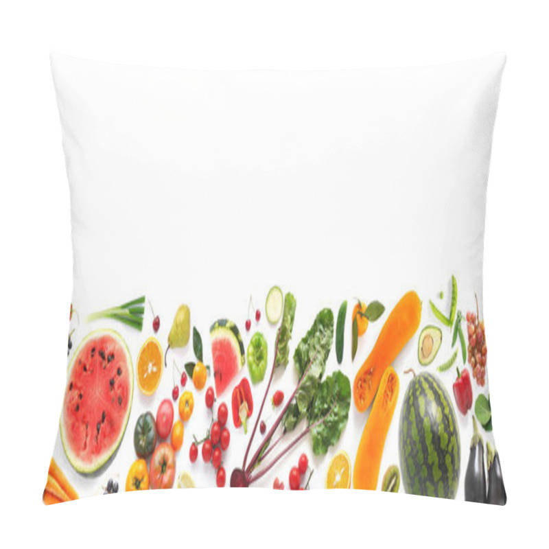 Personality  Colourful banner made of fresh fruits and vegetables, copy space. pillow covers