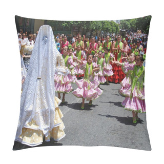 Personality  Girls Flamenco Dancing In The Street During The Romeria San Bernabe, Marbella, Spain. Pillow Covers