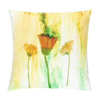 Personality  Close Up View Of Flowers And Yellow Paint Splashes Pillow Covers