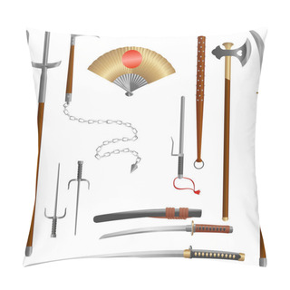 Personality  Japanese Medieval Samurai Weapon Blades And Spears Pillow Covers