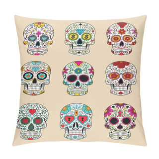 Personality  Vector Illustration Set Of Skulls In Mexican Tradition Pillow Covers