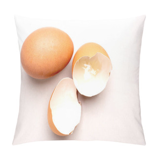 Personality  Chicken Eggs And Eggshells Isolated From The White Background.soft Focus. Pillow Covers