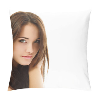 Personality  Teen Girl Beautiful Cheerful Enjoying Isolated On White Pillow Covers