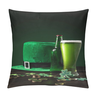 Personality  Green Hat With Green Beer And Coins On Table, St Patricks Day Concept Pillow Covers