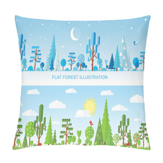 Personality  Flat Vector Tree Illustration, Forest Pillow Covers
