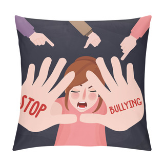 Personality  Stop Bullying Child Abuse Girl Sad Victim Scared Woman With Hand Sign Pillow Covers