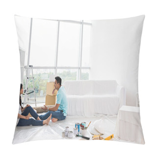 Personality  Asian Couple Making Repairs In Apartment Pillow Covers