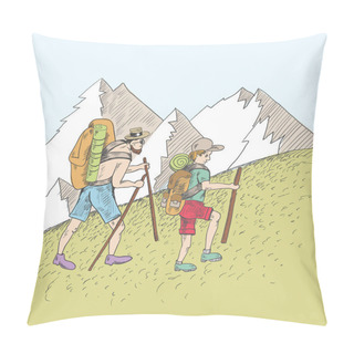 Personality  Father And Son Climb The Hill. Pillow Covers
