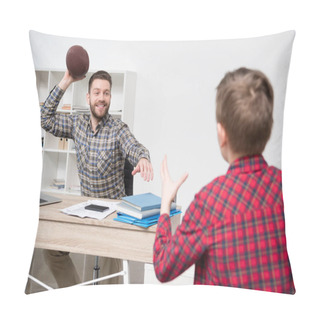 Personality  Businessman With Son At Home Office Pillow Covers