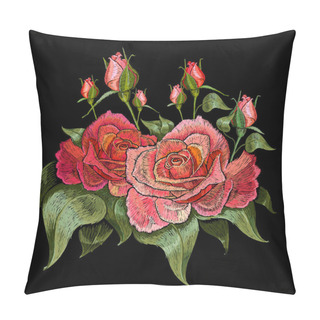 Personality  Red Roses Embroidery. Beautiful Buds Of Red Roses Pillow Covers