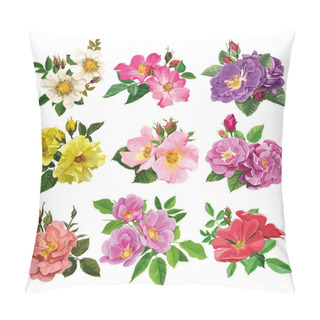Personality Set Of Colorful Flowers Of Wild Rose  Pillow Covers