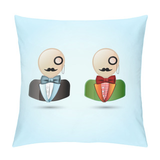 Personality  Faces With Mustaches, Monocle, Suits, And A Bow Tie - Vector Illustration. Pillow Covers