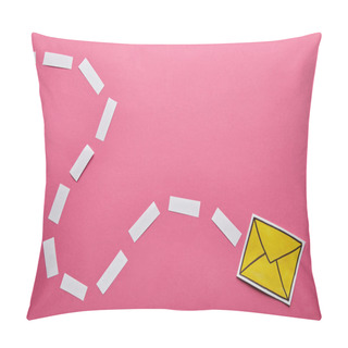 Personality  Top View Of Yellow Sending Delivering Email Sign On Pink Background Pillow Covers