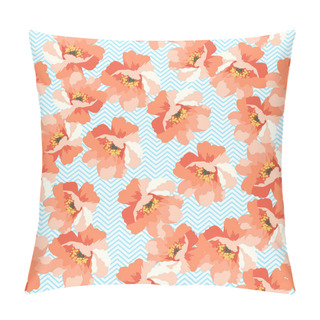 Personality  Pattern With Blue And Coral Flowers Pillow Covers