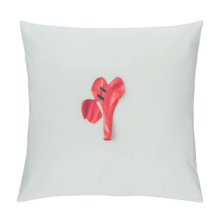 Personality  Top View Of Broken Heart Shaped Balloon With Insulating Tape Isolated On White, Valentines Day Concept  Pillow Covers