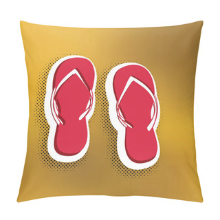 Personality  Flip Flop Sign. Vector. Magenta Icon With Darker Shadow, White Sticker And Black Popart Shadow On Golden Background. Pillow Covers