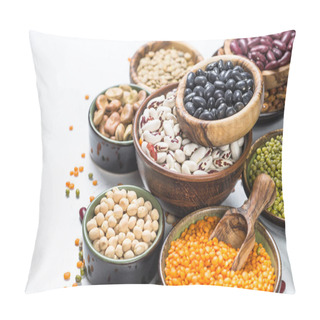 Personality  Legumes, Lentils, Chikpea And Beans Assortment On White. Pillow Covers