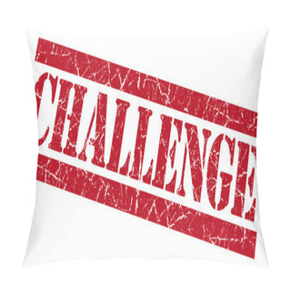 Personality  Challenge Red Square Grunge Textured Stamp Isolated On White Pillow Covers