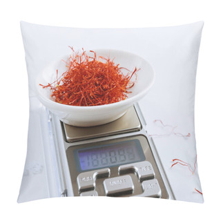 Personality  Saffron Threads In A Female Hand. The Most Expensive Spice. Red Gold. Pillow Covers
