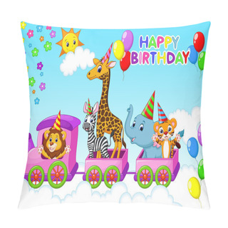 Personality  Birthday Card With Animal On Train Pillow Covers