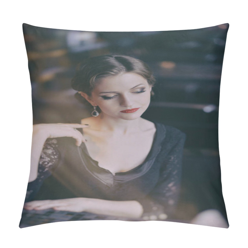 Personality  beautiful young woman. Retro fashion style pillow covers